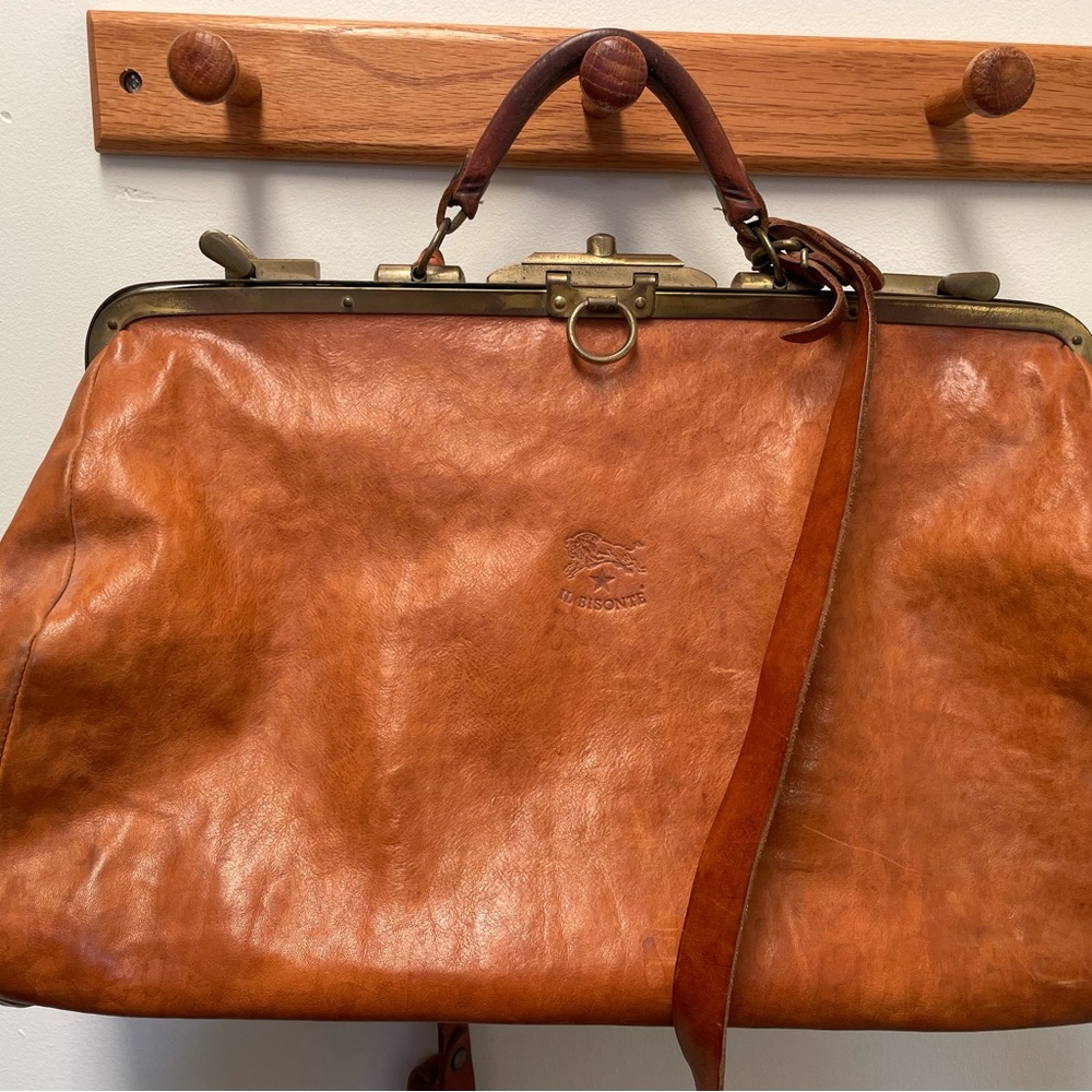 Tan Leather Satchel with Vintage Charm